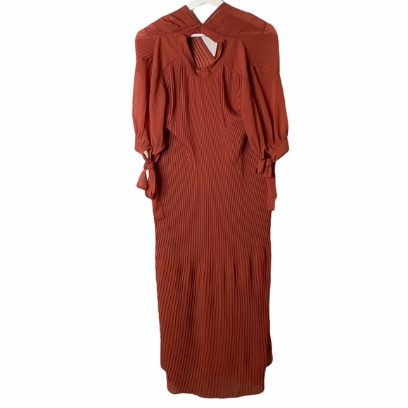ASOS Pleated Trapeze Midi Dress in Rust - Picture 6 of 7